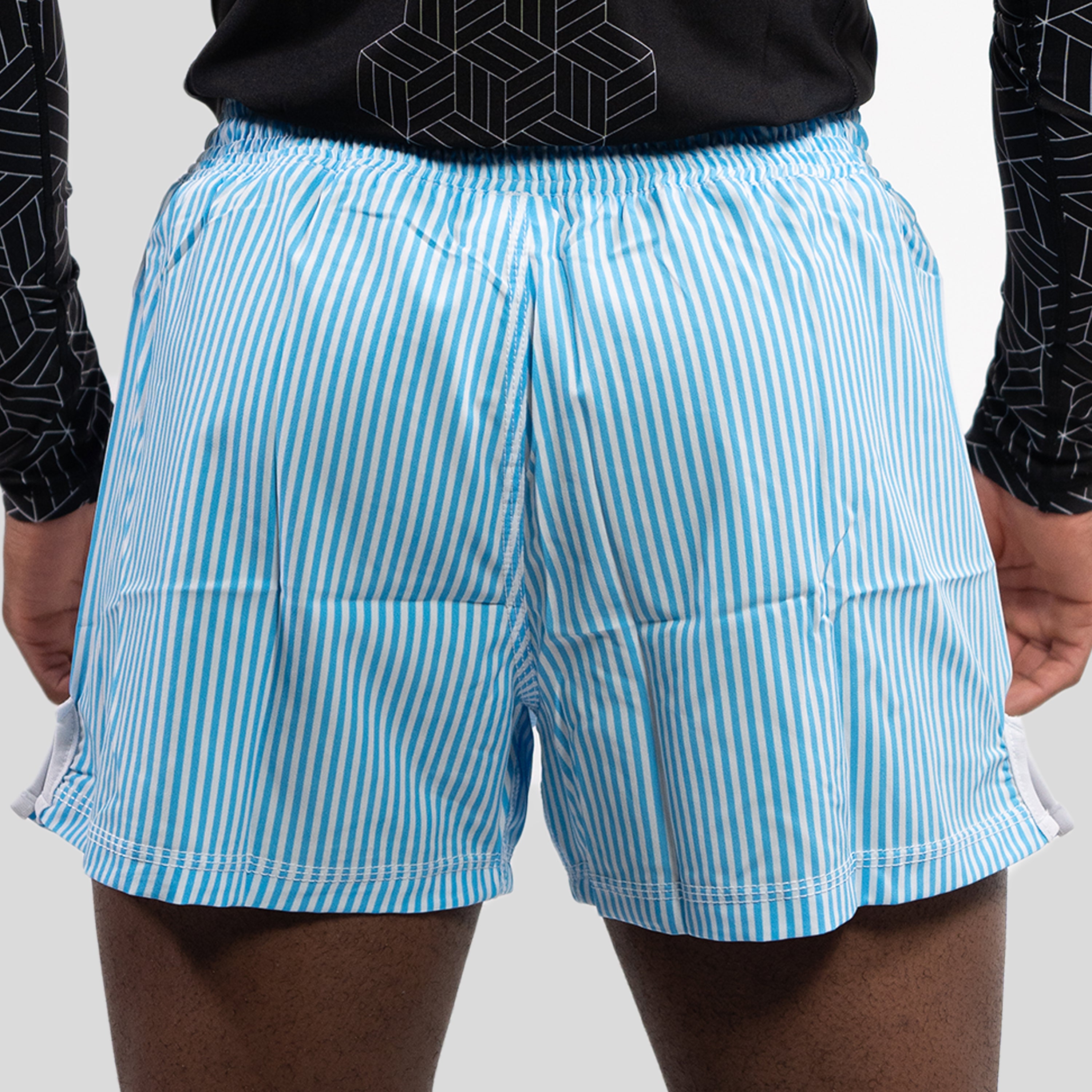 MA1 BLUE AND WHITE PINSTRIPE MMA SHORTS