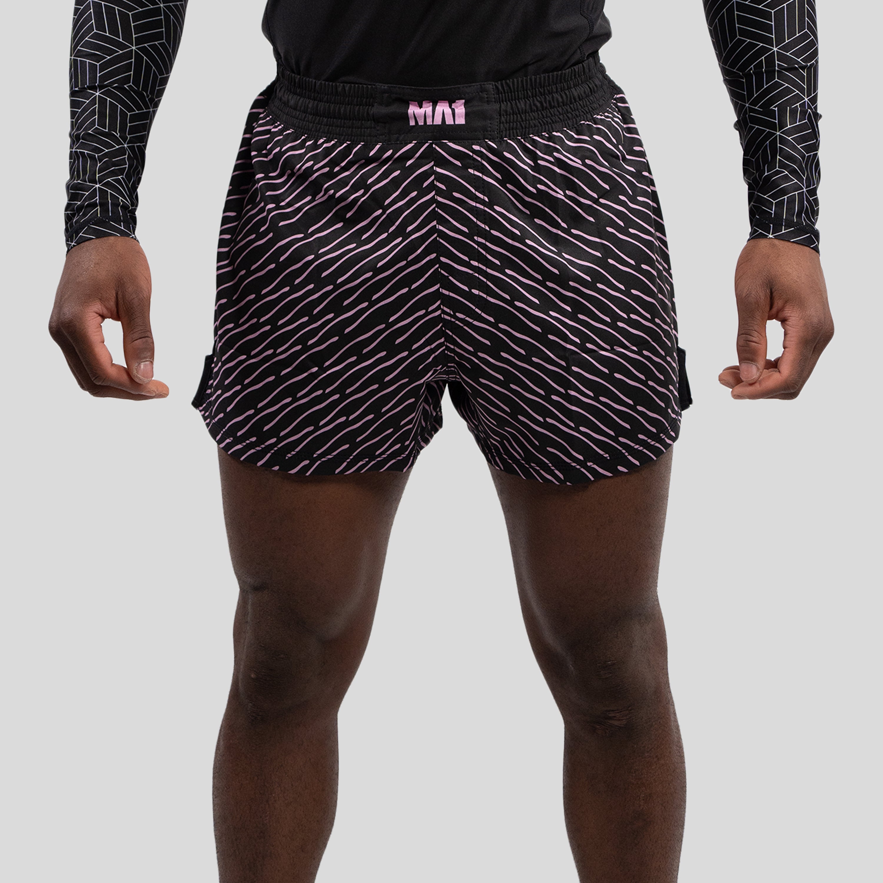 MA1 PINK AND BLACK PATTERNED MMA SHORTS